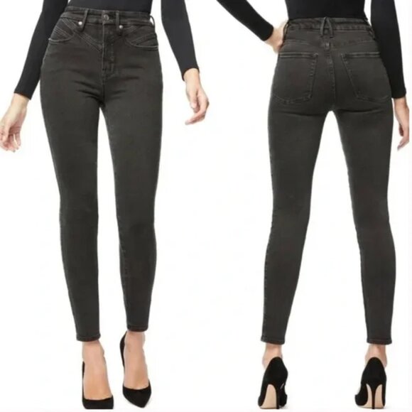 Good American Good Curve Yoke Front Skinny Black Jeans 8/29 - Picture 2 of 12
